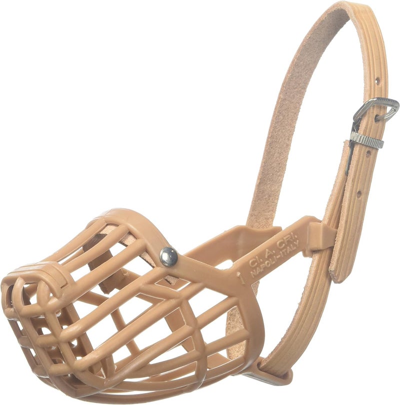 OmniPet Leather Brothers Italian Basket Dog Muzzle, Adjustable Secure Fit, Comfortable Design, Training and Safety, Averts Biting, Prevents Chewing and Scavenging, Perfect for Grooming - Tan, Size 2 - Image 1